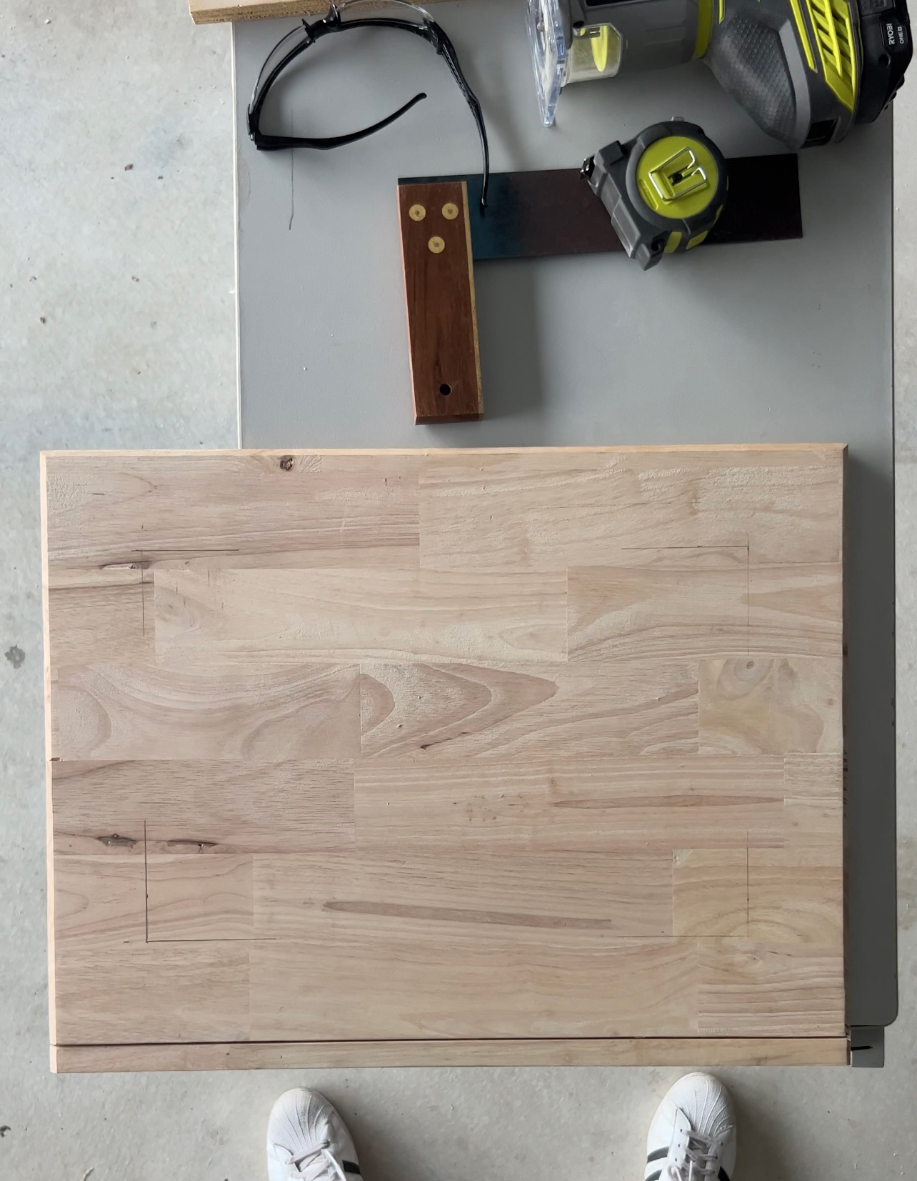 Slab of wood with markings for router