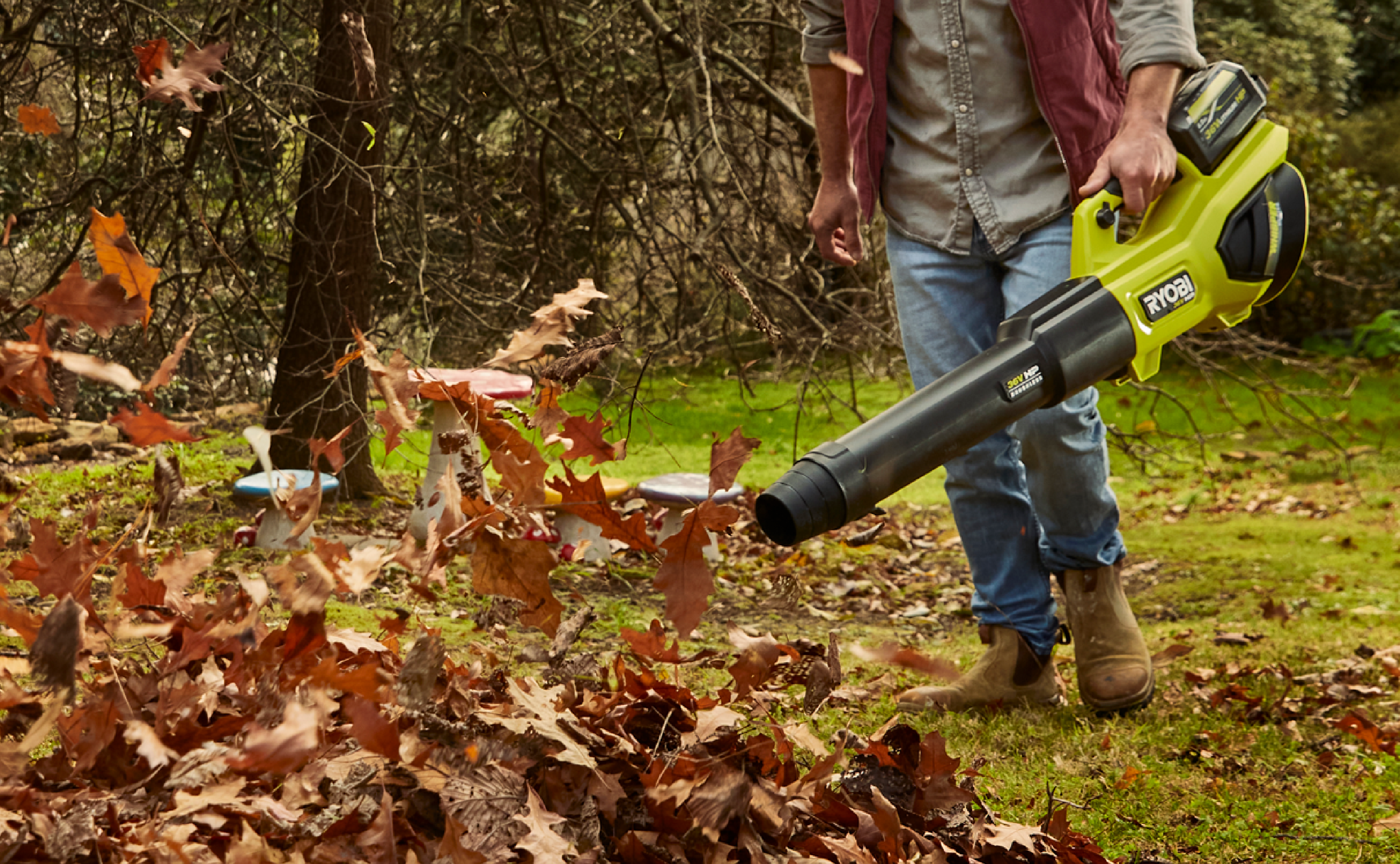 RYOBI 36V Leaf Blower in action