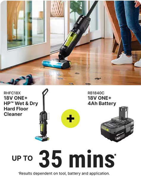 RHFC18X Hard Floor Cleaner + RB1840C 4Ah Battery runtime